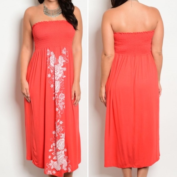 Dresses & Skirts - LAST 2X & 3X  ! Fun in the Sun Coral & White maxi